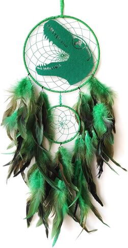 Dinosaur Dream Catchers, Dream Catcher for Boys, Handmade Green Feather Dream Catcher for Kids Gift Nursery Bedroom Wall Hanging Decor Ornament in Kuwait