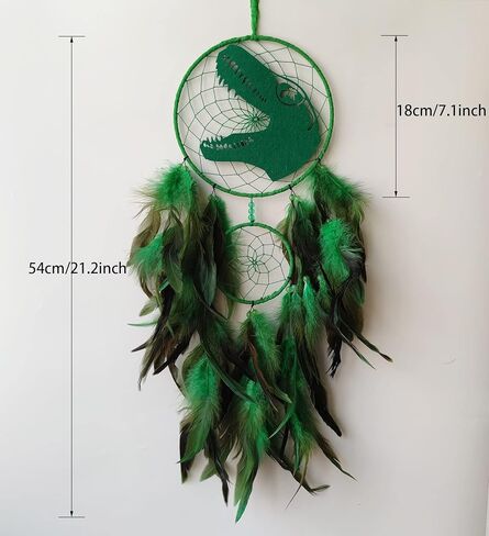 Dinosaur Dream Catchers, Dream Catcher for Boys, Handmade Green Feather Dream Catcher for Kids Gift Nursery Bedroom Wall Hanging Decor Ornament in Kuwait