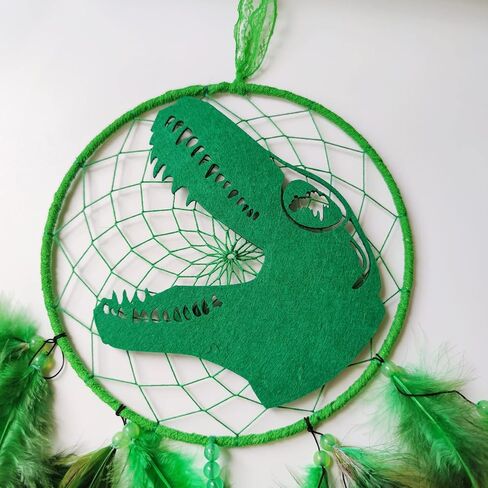 Dinosaur Dream Catchers, Dream Catcher for Boys, Handmade Green Feather Dream Catcher for Kids Gift Nursery Bedroom Wall Hanging Decor Ornament in Kuwait
