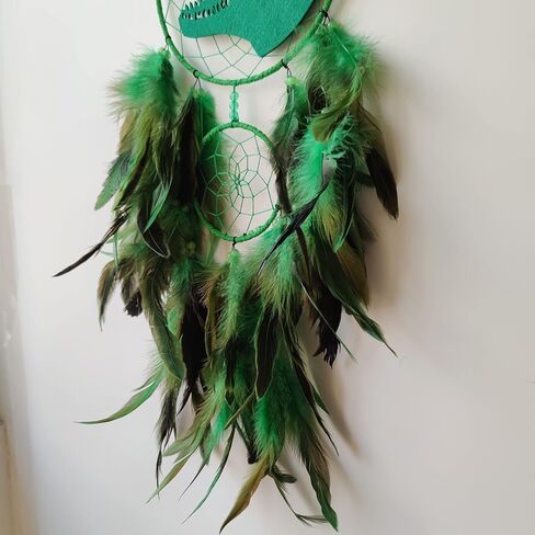 Dinosaur Dream Catchers, Dream Catcher for Boys, Handmade Green Feather Dream Catcher for Kids Gift Nursery Bedroom Wall Hanging Decor Ornament in Kuwait