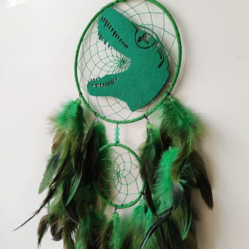 Dinosaur Dream Catchers, Dream Catcher for Boys, Handmade Green Feather Dream Catcher for Kids Gift Nursery Bedroom Wall Hanging Decor Ornament in Kuwait