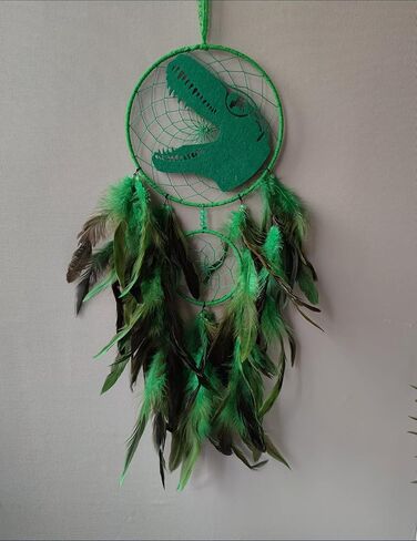 Dinosaur Dream Catchers, Dream Catcher for Boys, Handmade Green Feather Dream Catcher for Kids Gift Nursery Bedroom Wall Hanging Decor Ornament in Kuwait