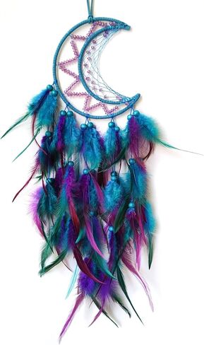 SOYUZU حلم الماسك القمر حلم الماسك لغرفة النوم الأرجواني والأزرق ريشة Dreamcatcher للأطفال الفتيات الكبار حلم الماسكات الحلي لغرفة النوم الجدار شنقا الهدايا نعمة in Kuwait