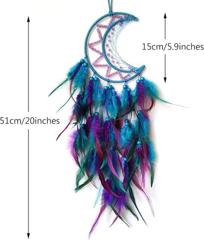 SOYUZU حلم الماسك القمر حلم الماسك لغرفة النوم الأرجواني والأزرق ريشة Dreamcatcher للأطفال الفتيات الكبار حلم الماسكات الحلي لغرفة النوم الجدار شنقا الهدايا نعمة in Kuwait