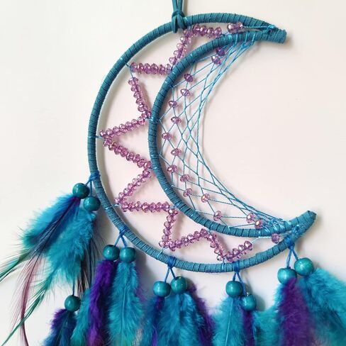 SOYUZU حلم الماسك القمر حلم الماسك لغرفة النوم الأرجواني والأزرق ريشة Dreamcatcher للأطفال الفتيات الكبار حلم الماسكات الحلي لغرفة النوم الجدار شنقا الهدايا نعمة in Kuwait