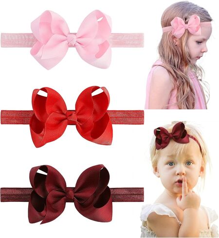 3 قطع من عصابات الرأس للفتيات الصغيرات مقاس 4 بوصات من بوتيك Grosgrain Ribbon Hair Bows عصابات رأس للفتيات الصغيرات والرضع والأطفال الصغار والمراهقين والأطفال - أسود أبيض كاكي in Saudi Arabia