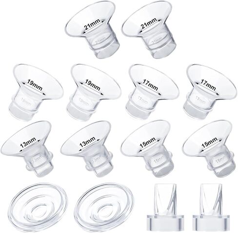 XLSXEXCL 10 قطع إدراج شفة 13/15/17/19/21 مم متوافقة مع مضخة الثدي Elvie/Medela/S12 Pro/S9 Pro/S12/S9، بما في ذلك صمام منقار البط وغشاء السيليكون in Kuwait