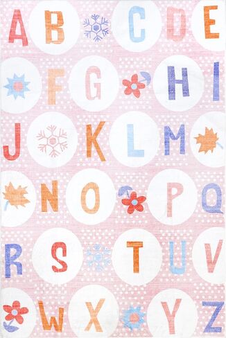 سجادة منطقة الأطفال NuLOOM Essi Alphabet قابلة للغسل في الغسالة، مقاس 8x10، وردي in Saudi Arabia