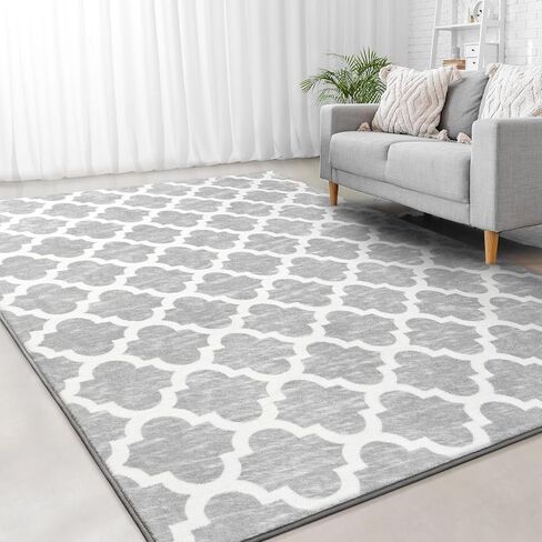 Jelymark Shag Moroccan Area Rug for Living Room, 3x5 Feet Modern Geometric Rug, Fluffy Distressed Faux Wool Floor Carpet, Memory Foam Rug for Bedroom Nursery Kids Room Home Decor, Beige/White in Saudi Arabia