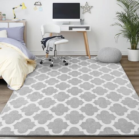Jelymark Shag Moroccan Area Rug for Living Room, 3x5 Feet Modern Geometric Rug, Fluffy Distressed Faux Wool Floor Carpet, Memory Foam Rug for Bedroom Nursery Kids Room Home Decor, Beige/White in Saudi Arabia