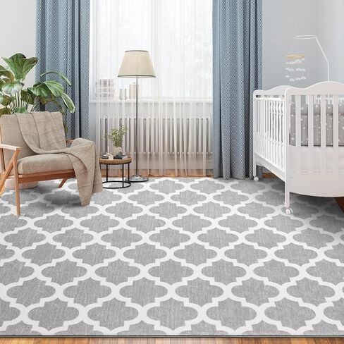 Jelymark Shag Moroccan Area Rug for Living Room, 3x5 Feet Modern Geometric Rug, Fluffy Distressed Faux Wool Floor Carpet, Memory Foam Rug for Bedroom Nursery Kids Room Home Decor, Beige/White in Saudi Arabia