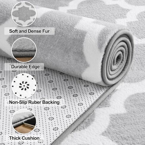 Jelymark Shag Moroccan Area Rug for Living Room, 3x5 Feet Modern Geometric Rug, Fluffy Distressed Faux Wool Floor Carpet, Memory Foam Rug for Bedroom Nursery Kids Room Home Decor, Beige/White in Saudi Arabia