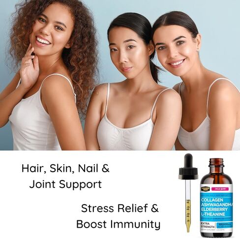 Collagen Mojo Liquid Collagen Peptides with Ashwagandha, Elderberry & L-Theanine. High Potency and Absorption Formula. Hair, Skin, Nail + Joint Support. Stress Relief & Boost Immunity 2 Oz. in Saudi Arabia