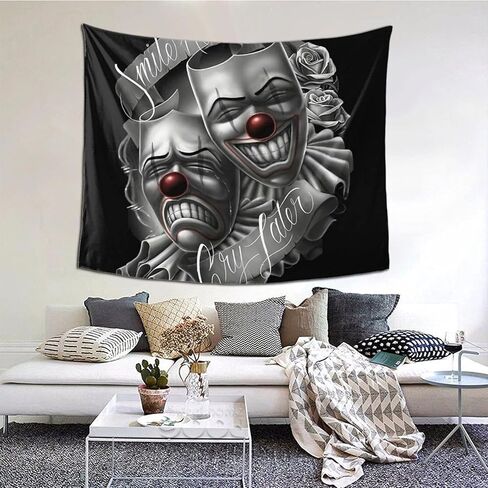 Xcphmy نسيج - سمايل الآن يبكي في وقت لاحق وجوه المهرج غرفة نوم بنات في سن المراهقة لطيف صغير نسيج كلية إيندي غرفة ديكور الحائط الجمالي 60 * 51 بوصة in Kuwait