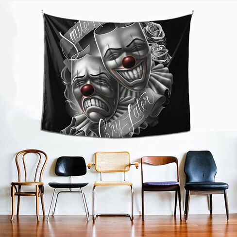 Xcphmy نسيج - سمايل الآن يبكي في وقت لاحق وجوه المهرج غرفة نوم بنات في سن المراهقة لطيف صغير نسيج كلية إيندي غرفة ديكور الحائط الجمالي 60 * 51 بوصة in Kuwait