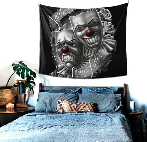 Xcphmy نسيج - سمايل الآن يبكي في وقت لاحق وجوه المهرج غرفة نوم بنات في سن المراهقة لطيف صغير نسيج كلية إيندي غرفة ديكور الحائط الجمالي 60 * 51 بوصة in Kuwait