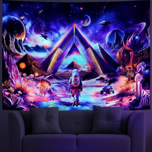 Amonercvita Blacklight Galaxy Space Tapestry UV Reactive Astronaut Tapestry Trippy Pyramid Planet Tapestry Fantasy Neon Plants Wall Hanging Mysterious Jellyfish Tapestry for Bedroom in Kuwait