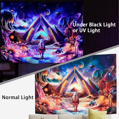 Amonercvita Blacklight Galaxy Space Tapestry UV Reactive Astronaut Tapestry Trippy Pyramid Planet Tapestry Fantasy Neon Plants Wall Hanging Mysterious Jellyfish Tapestry for Bedroom in Kuwait