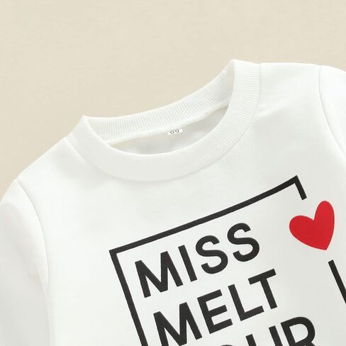 ملابس عيد الحب للفتيات الصغيرات - سويت شيرت بياقة دائرية وأكمام طويلة وسروال على شكل جرس من الأسفل مجموعة ملابس عيد الحب in Kuwait