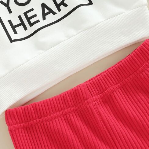 ملابس عيد الحب للفتيات الصغيرات - سويت شيرت بياقة دائرية وأكمام طويلة وسروال على شكل جرس من الأسفل مجموعة ملابس عيد الحب in Kuwait