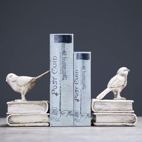 ديكور منزلي أبيض طيور وكتب بتصميم عتيق من الراتينج كتب أرفف للكتب وأوزان ورقية ونهايات الكتاب ودعائم الكتب وسدادات الكتب ومجموعة من 2 in Saudi Arabia