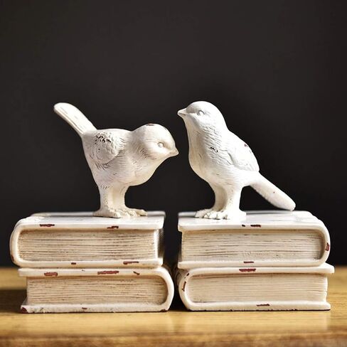 ديكور منزلي أبيض طيور وكتب بتصميم عتيق من الراتينج كتب أرفف للكتب وأوزان ورقية ونهايات الكتاب ودعائم الكتب وسدادات الكتب ومجموعة من 2 in Saudi Arabia