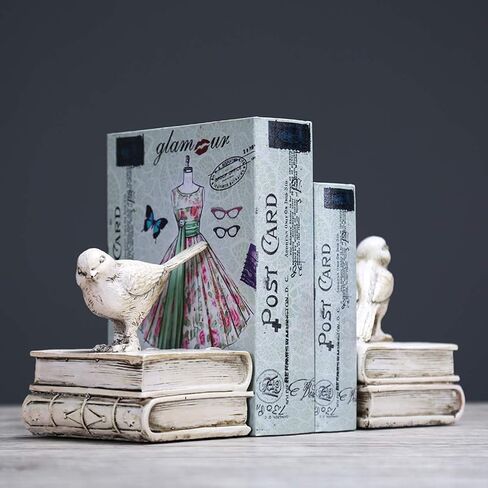 ديكور منزلي أبيض طيور وكتب بتصميم عتيق من الراتينج كتب أرفف للكتب وأوزان ورقية ونهايات الكتاب ودعائم الكتب وسدادات الكتب ومجموعة من 2 in Saudi Arabia