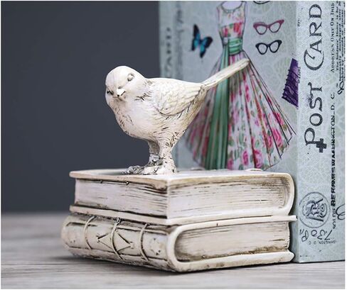 ديكور منزلي أبيض طيور وكتب بتصميم عتيق من الراتينج كتب أرفف للكتب وأوزان ورقية ونهايات الكتاب ودعائم الكتب وسدادات الكتب ومجموعة من 2 in Saudi Arabia