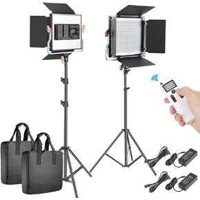 Neewer 2 Packs Advanced 2.4G 480 LED Video Light Photography Lighting Kit, Dimmable Bi-Color LED Panel with LCD Screen, 2.4G Wireless Remote and Light Stand for Portrait Product Photography in Kuwait