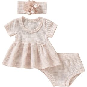 Unutiylo Preemie Newborn Baby Girl Clothes 0-18M Knitted Tunic Top Short Set Summer Outfits Premie Girls Clothing Set