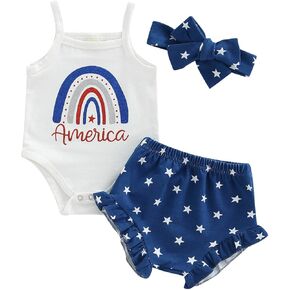 Kuriozud Newborn Infant Baby Girl 2 Piece Summer Outfits Tank Romper Top + Ruffle Bloomer Shorts Set Clothes in Kuwait