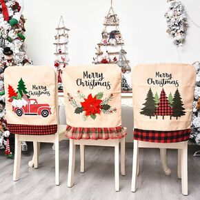 Jhua Christmas Back Chair Cover Set of 3 Pcs Dining Room Chair Covers for Christmas Linen Dining Chair Back Covers Christmas Tree Flower Dinner Chair Covers for Xmas Banquet Kitchen Dining Room Decor in Kuwait