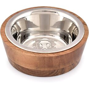 وعاء عميق للكلاب من خشب السنط والفولاذ من نيرمان، وعاء طعام وماء للكلاب لتقليل الضغط على المفاصل والعظام (6 بوصة × 6 بوصة × 2.25 بوصة) in Kuwait