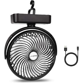 مروحة تخييم مقاس 17.78 سم مع فانوس ليد، بطارية قابلة لإعادة الشحن 5000 مللي أمبير/مروحة تعمل باليو إس بي مع خطاف تعليق لخيمة السيارة الترفيهية in Kuwait