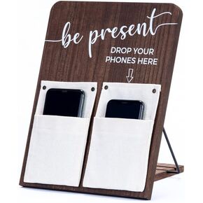 Cabin Decor Be Present Wood Cell Phone Holder Board, Minimalist Decor, Perfect for Dining Room Decor, Airbnb Essentials for Hosts, Rustic Home Decor, Farmhouse Decor (Large - 4 Phone Holders) in Saudi Arabia