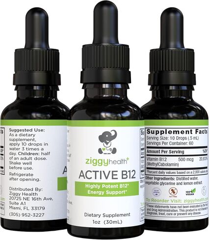 صبغة مستخلص سائل فيتامين ب 12 النباتي، ميثيل كوبالامين، قطرات ب 12 نقية، مكمل معزز للطاقة الطبيعية، يدعم صحة المناعة، وظيفة الدماغ والأعصاب، 1 أونصة، من زيغي هيلث in Kuwait