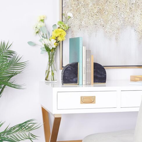 CosmoLiving by Cosmopolitan Marble Geometric Block Bookends with Gold Inlay, Set of 2 6"W, 2"H, Black in Kuwait