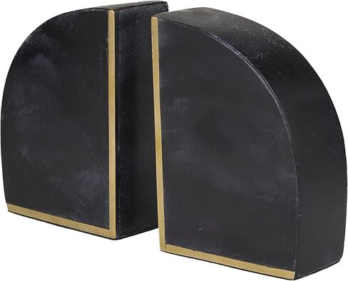 CosmoLiving by Cosmopolitan Marble Geometric Block Bookends with Gold Inlay, Set of 2 6"W, 2"H, Black in Kuwait