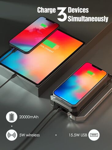 TOMSHOO LED فانوس للتخييم قابل لإعادة الشحن 5500LM، 20000 مللي أمبير في الساعة بنك طاقة محمول للشحن اللاسلكي ضوء التخييم مع 3 درجات حرارة اللون و5 أوضاع إضاءة لانقطاع الطاقة والطوارئ والمنزل والمشي لمسافات طويلة in Kuwait