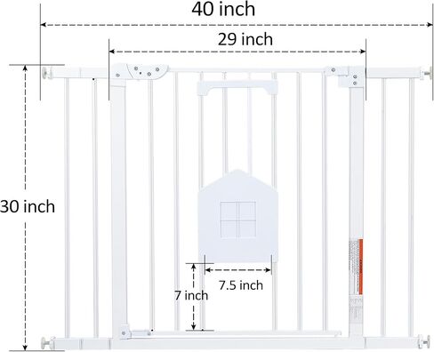 Baby Gate with Cat Door, HAHA KID 29-40" Auto Close Baby Gate, Pressure Mounted Easy Walk Thru Cat Pet Gate for Stairs,Doorways, House includes 4 Y-Spindle Rods & 3 Extension Pieces (White) in Saudi Arabia