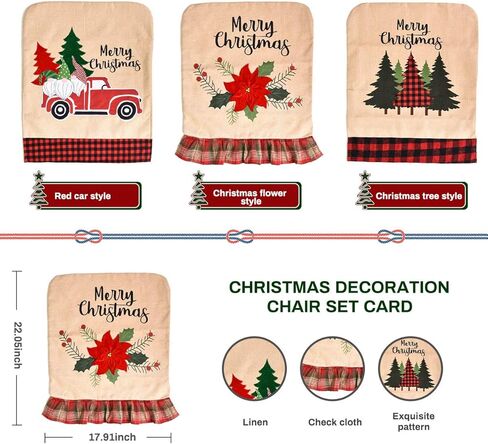 Jhua Christmas Back Chair Cover Set of 3 Pcs Dining Room Chair Covers for Christmas Linen Dining Chair Back Covers Christmas Tree Flower Dinner Chair Covers for Xmas Banquet Kitchen Dining Room Decor in Kuwait