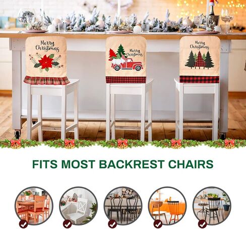 Jhua Christmas Back Chair Cover Set of 3 Pcs Dining Room Chair Covers for Christmas Linen Dining Chair Back Covers Christmas Tree Flower Dinner Chair Covers for Xmas Banquet Kitchen Dining Room Decor in Kuwait