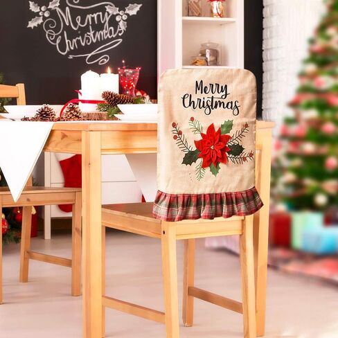 Jhua Christmas Back Chair Cover Set of 3 Pcs Dining Room Chair Covers for Christmas Linen Dining Chair Back Covers Christmas Tree Flower Dinner Chair Covers for Xmas Banquet Kitchen Dining Room Decor in Kuwait