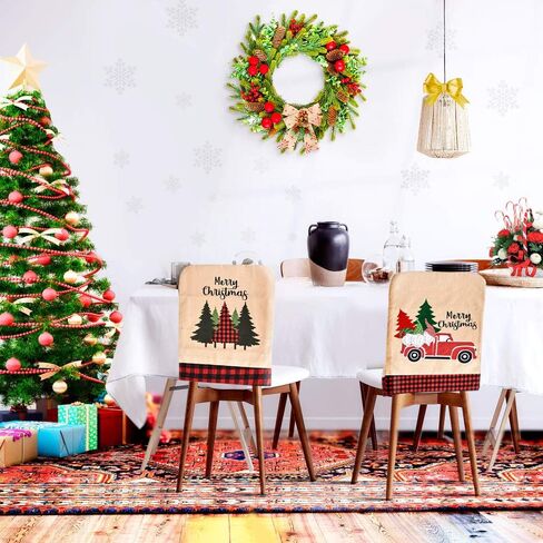 Jhua Christmas Back Chair Cover Set of 3 Pcs Dining Room Chair Covers for Christmas Linen Dining Chair Back Covers Christmas Tree Flower Dinner Chair Covers for Xmas Banquet Kitchen Dining Room Decor in Kuwait
