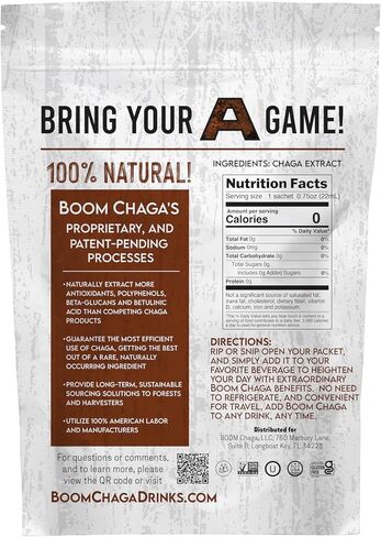 BOOM Chaga Mushroom Superdrink، مركز سائل فطر شاجا الخالي من الأكسالات، معزز يومي لمضادات الأكسدة، 31 عبوة فردية in Saudi Arabia