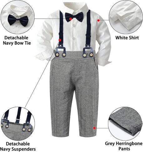 SANGTREE Boys Gentleman Clothes Set, Short Sleeve Shirt with Bowtie + Suspender Pants Outfit, 3 Months - 6 Years in Saudi Arabia