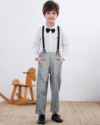 SANGTREE Boys Gentleman Clothes Set, Short Sleeve Shirt with Bowtie + Suspender Pants Outfit, 3 Months - 6 Years in Saudi Arabia