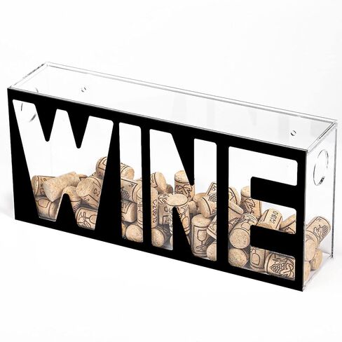 Koluti Wine Cork Holder Stand Wall Mounted, (13 x 6 inch) Shadow Box Frame Display Decor, Solid Acrylic Liquor Corks and Beer Cap Storage Case with Slot, Pull-Push Cover, Clear & Black in Kuwait
