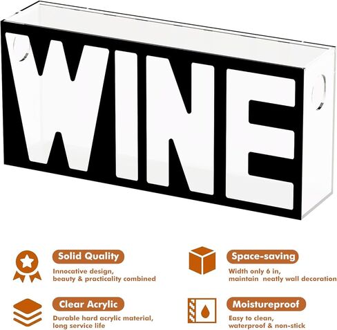 Koluti Wine Cork Holder Stand Wall Mounted, (13 x 6 inch) Shadow Box Frame Display Decor, Solid Acrylic Liquor Corks and Beer Cap Storage Case with Slot, Pull-Push Cover, Clear & Black in Kuwait