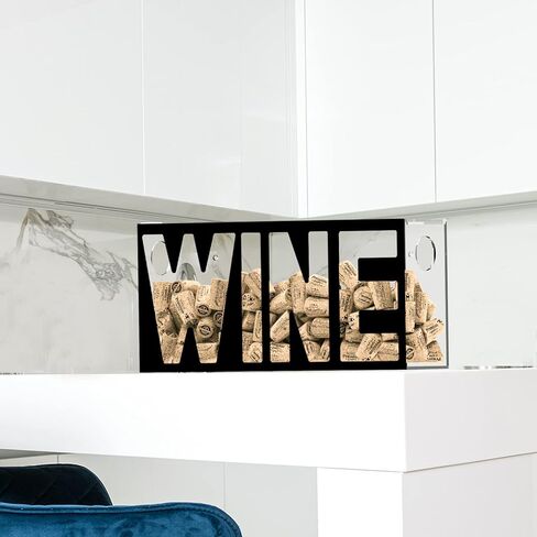 Koluti Wine Cork Holder Stand Wall Mounted, (13 x 6 inch) Shadow Box Frame Display Decor, Solid Acrylic Liquor Corks and Beer Cap Storage Case with Slot, Pull-Push Cover, Clear & Black in Kuwait